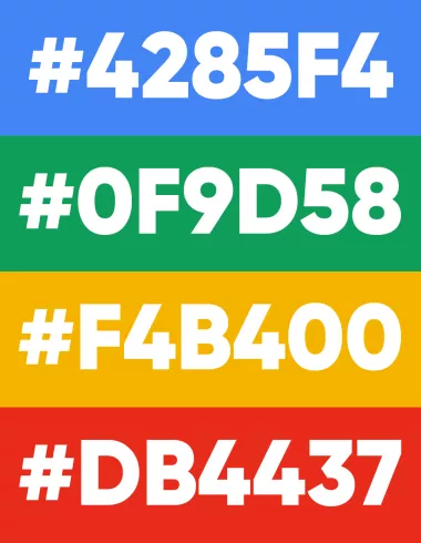 Codes hexadécimaux des couleurs du logo de Google