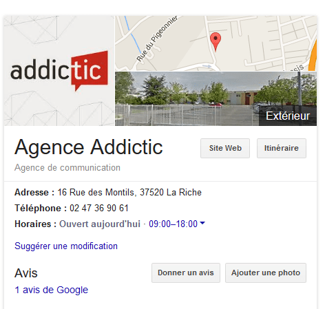 Prise d'écran Google My Business Addictic