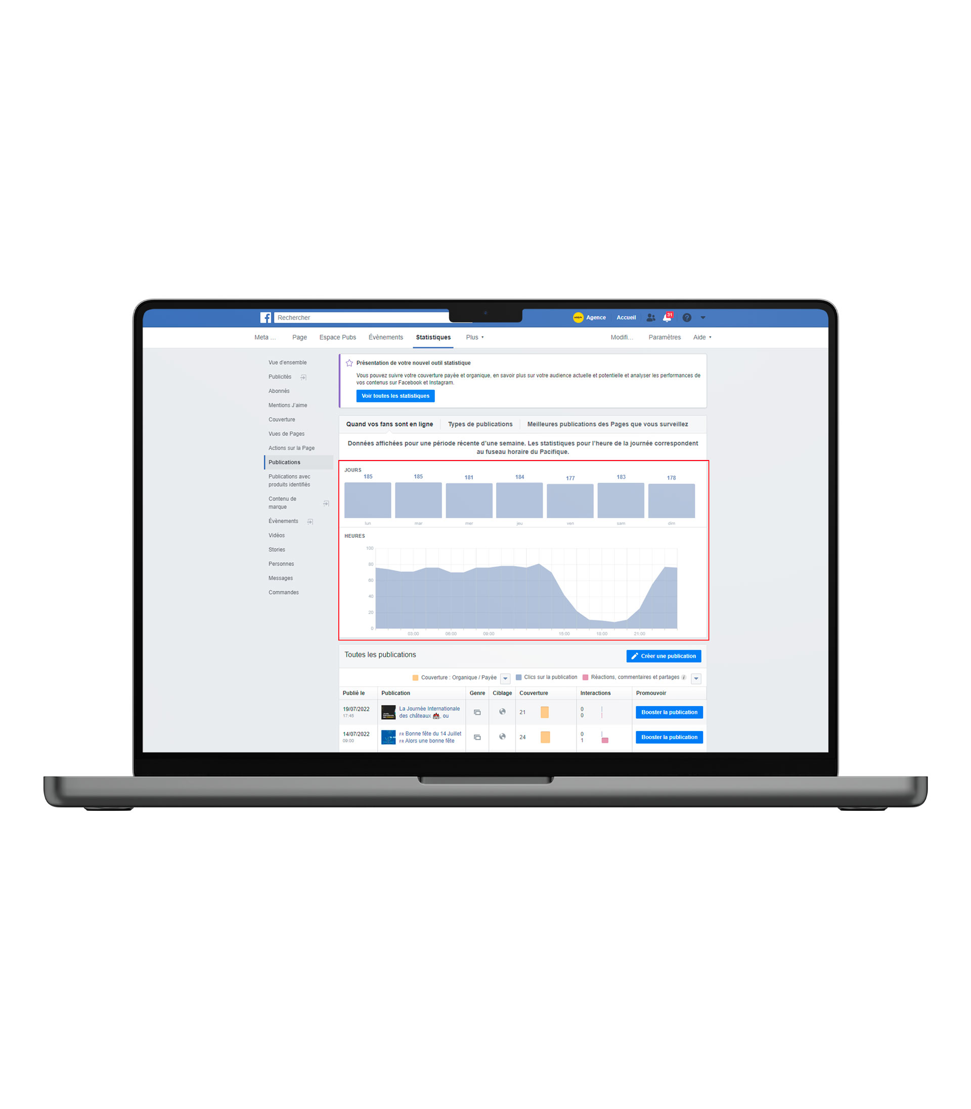 interface facebook statistiques