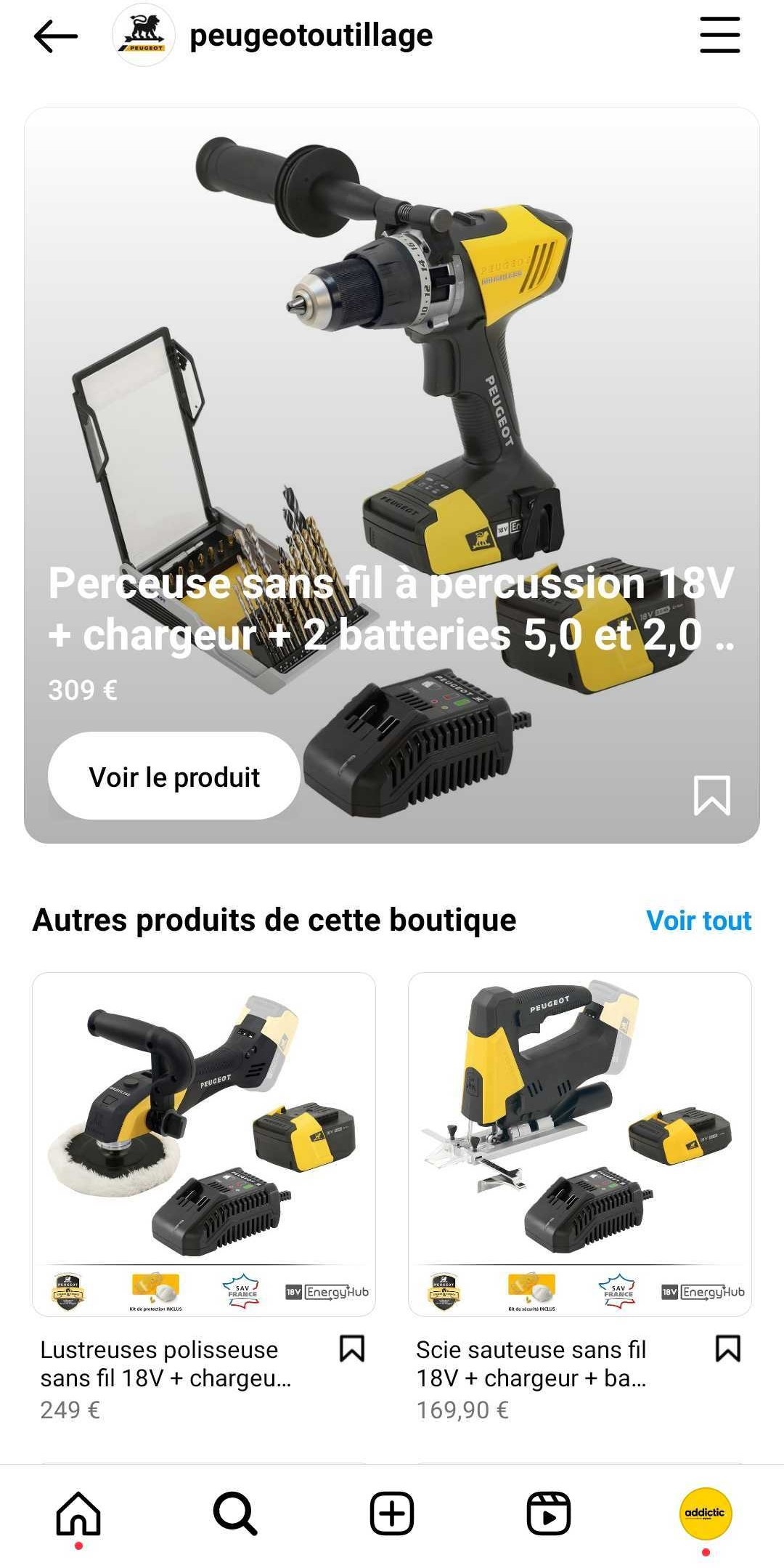 Boutique Instagram de Peugeot Outillage