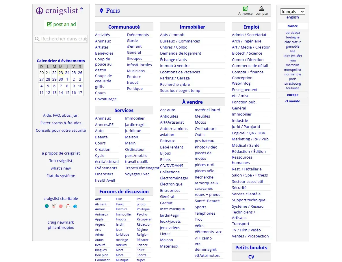 Craiglist, un exemple des sites au design brutaliste.
