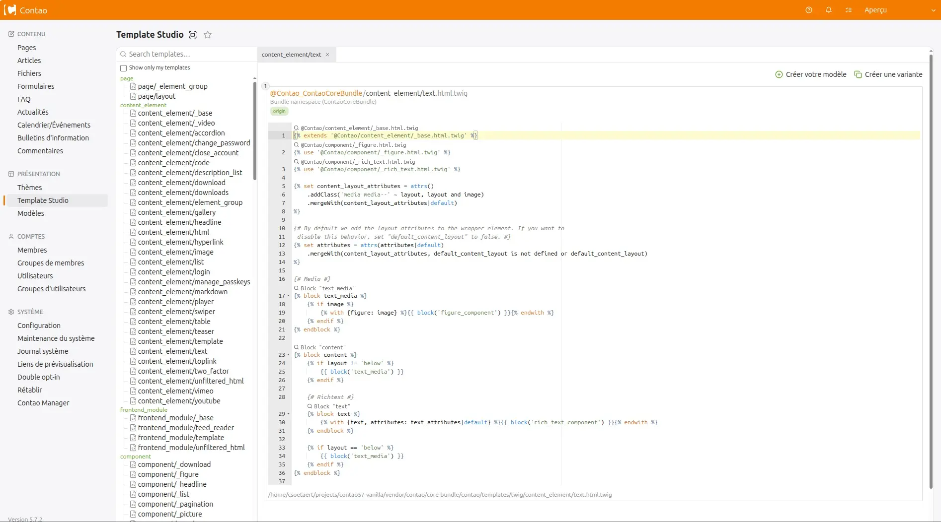 Template Studio et Twig sous Contao 5.7