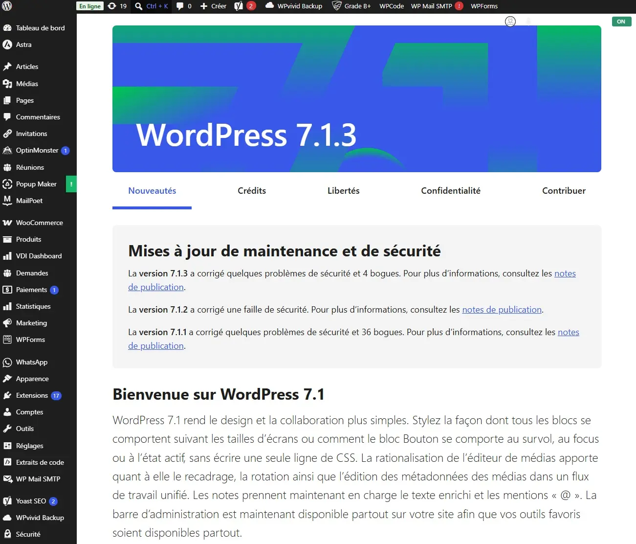 Nouveautés avec WordPress 7.1